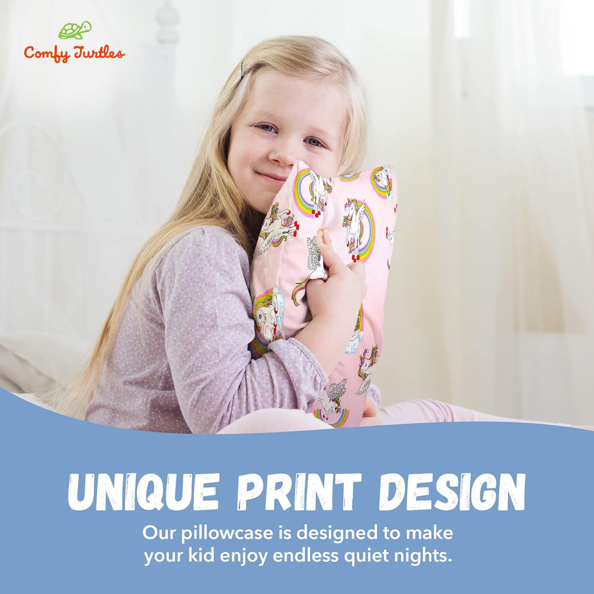 Toddler Pillowcase 13 x 18 Cotton Unicorn Pillows for Girls, Small Pillow Cases for Travel Pillows