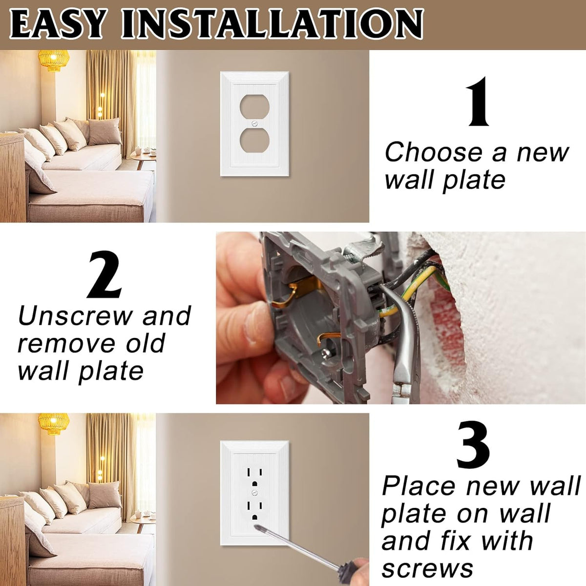 Modern Decorative Wall Plate Switch Plate Outlet Cover, Vintage Retro Wood Grain Design(Single