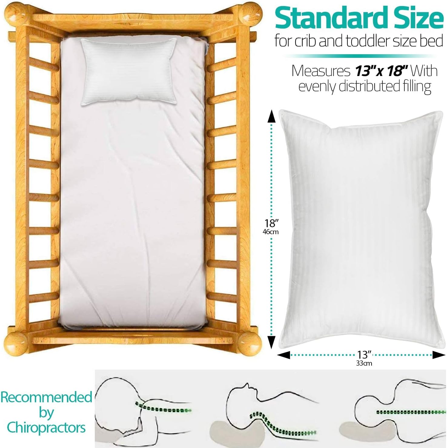 kinder Fluff Toddler Pillows (2pk) - The only Pillow for Kids 300T Cotton Shell & Down Alternative