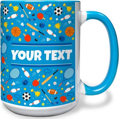 Personalized Mug for Kids - Sports - Custom Name/Text, Ceramic Hot Chocolate/Cocoa/Coffee Cup for