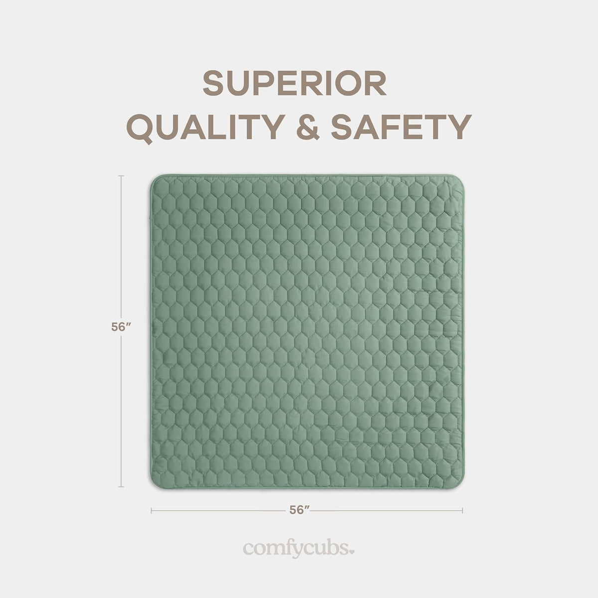 Comfy Cubs Square Kids Play Mat - 56 x 56 inches Soft Quilted Baby Floor Mat with Non-Slip Bottom
