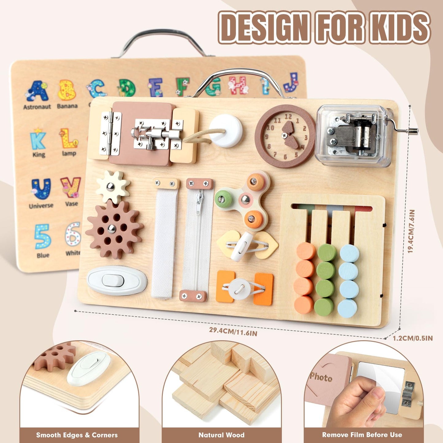 Hoarosall Montessori Busy Board for Toddlers 16-in-1 Wooden Sensory Activity Board with Music Box
