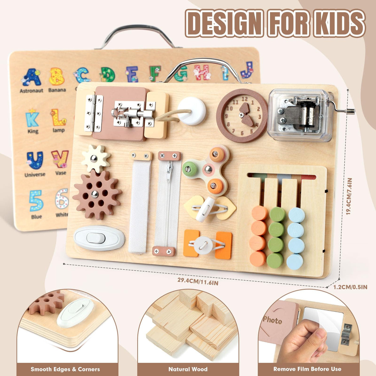 Hoarosall Montessori Busy Board for Toddlers 16-in-1 Wooden Sensory Activity Board with Music Box