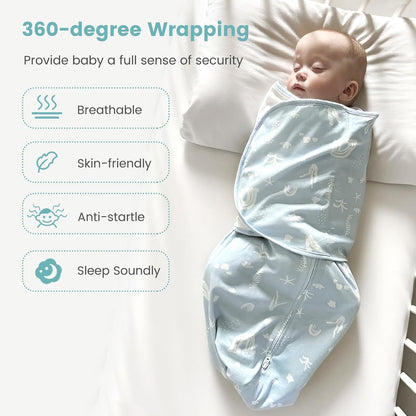 Baby Swaddle Sleep Sack 1.0 Tog 3-in-1 Cotton Baby Swaddle Blanket Wrap for Newborns 6-12 Months