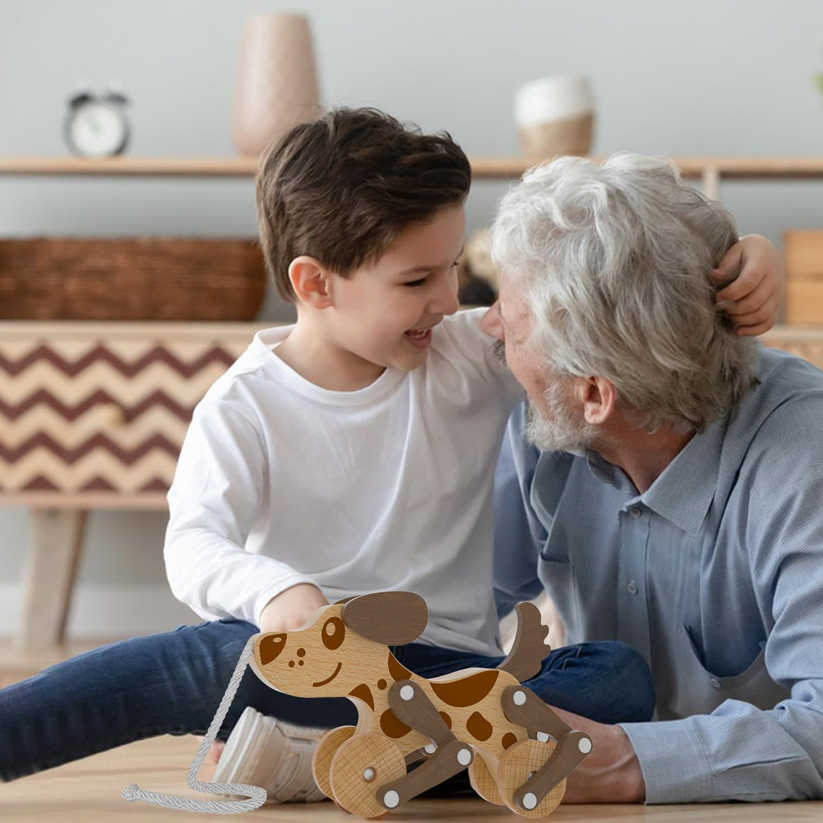 Montessori Toys 1 2 3 4 Years Old Boys Girls Wooden Walking Pull Dog Toy for Baby Toddler, Pull