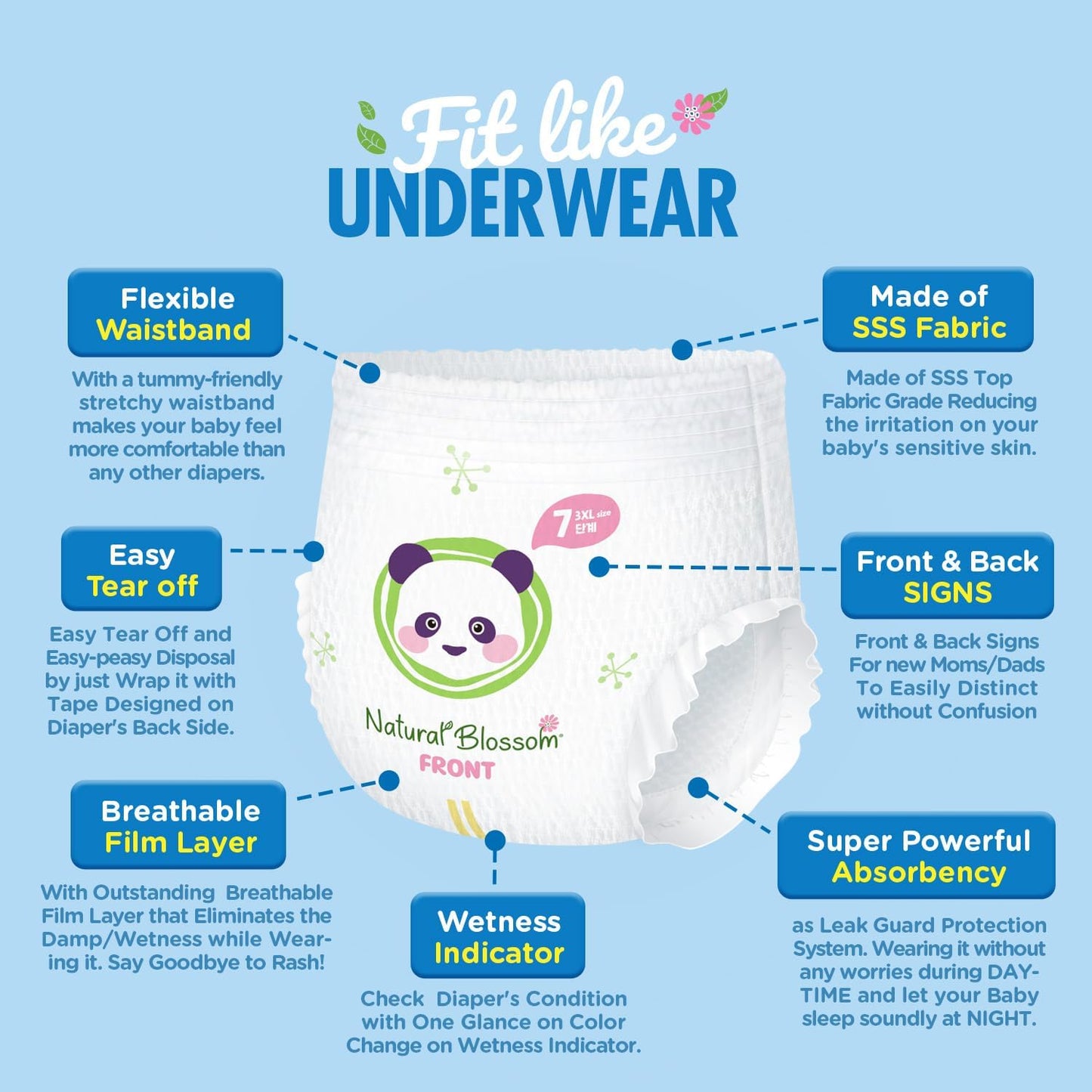 Pull-On Baby Diapers | Ultra-Slim, Hypoallergenic, Super Soft, Vegan | Size 7 (5T-6T, 37 lbs and