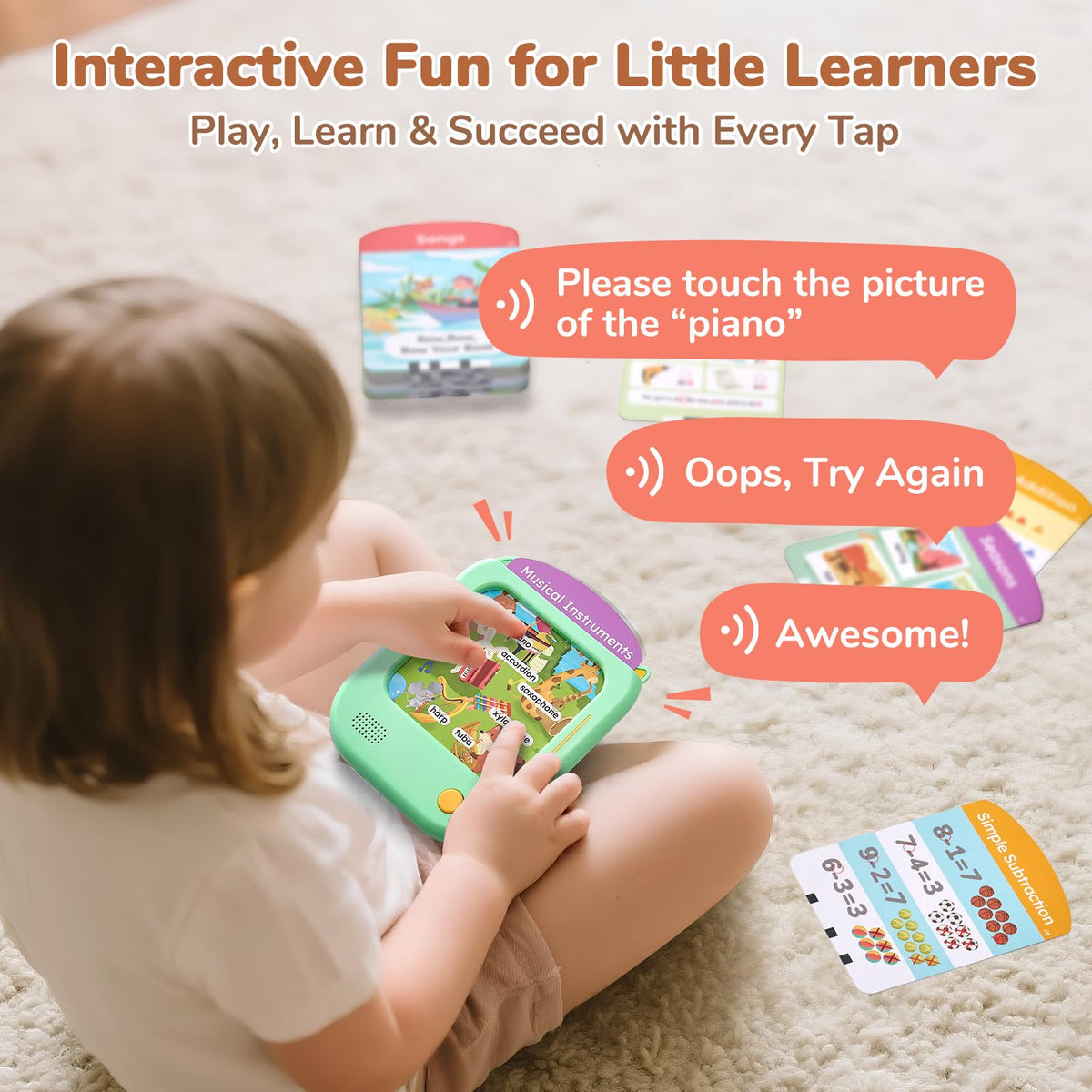 JoyCat Kids Learning Tablet, Learn to Read 156 Pages Talking Flash Cards