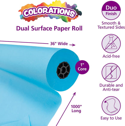 Colorations Arts and Crafts Paper Roll - 36" x 1000', Sky Blue, Dual Surface, Markers, Finger