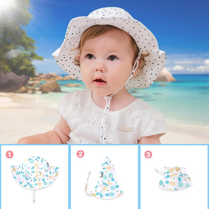 UPF 50+ Baby Bucket Hat - Wide Brim Sun Protection Beach Cap for Girls - Cute & Adjustable Toddler