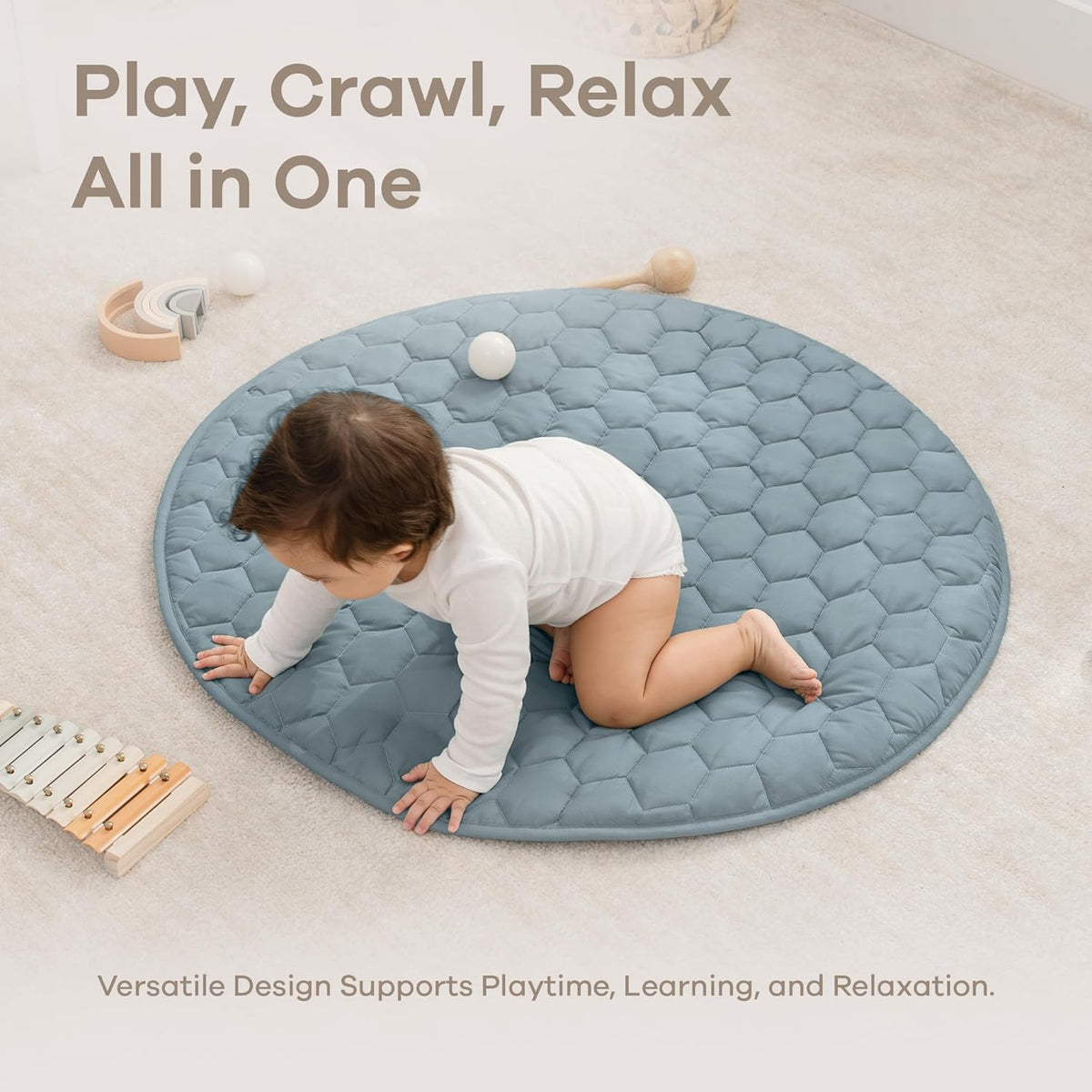 Comfy Cubs Round Kids Play Mat -Small 36 inches Soft Quilted Baby Floor Mat with Non-Slip Bottom