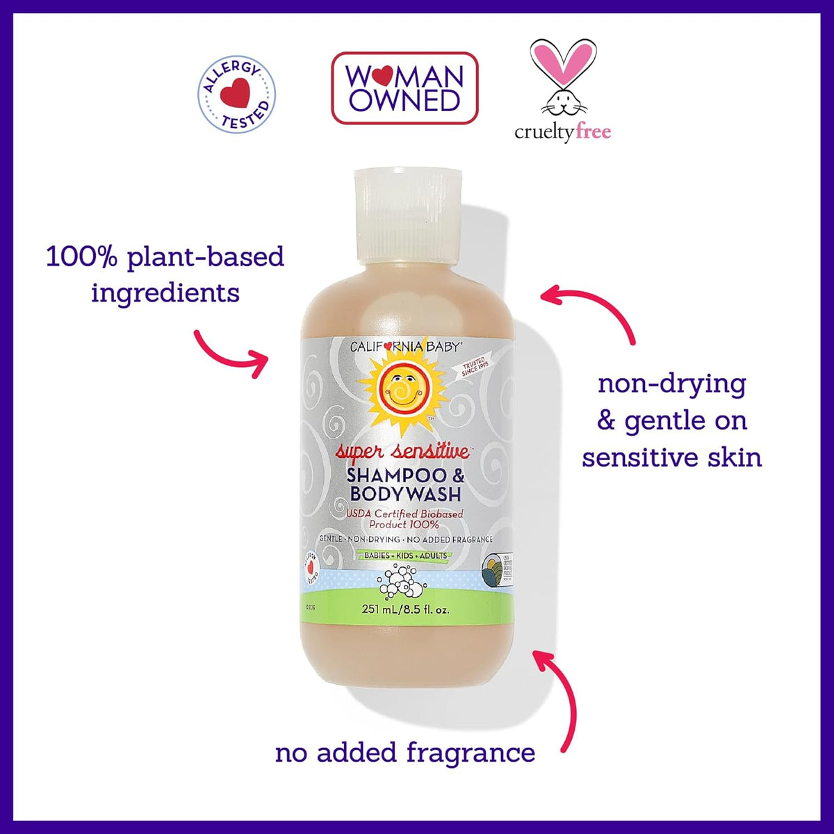 California Baby Super Sensitive Baby Shampoo and Body Wash | 100% Plant-Based | Gentle Fragrance