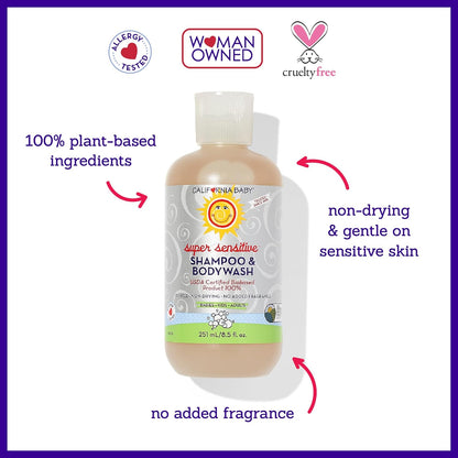 California Baby Super Sensitive Baby Shampoo and Body Wash | 100% Plant-Based | Gentle Fragrance
