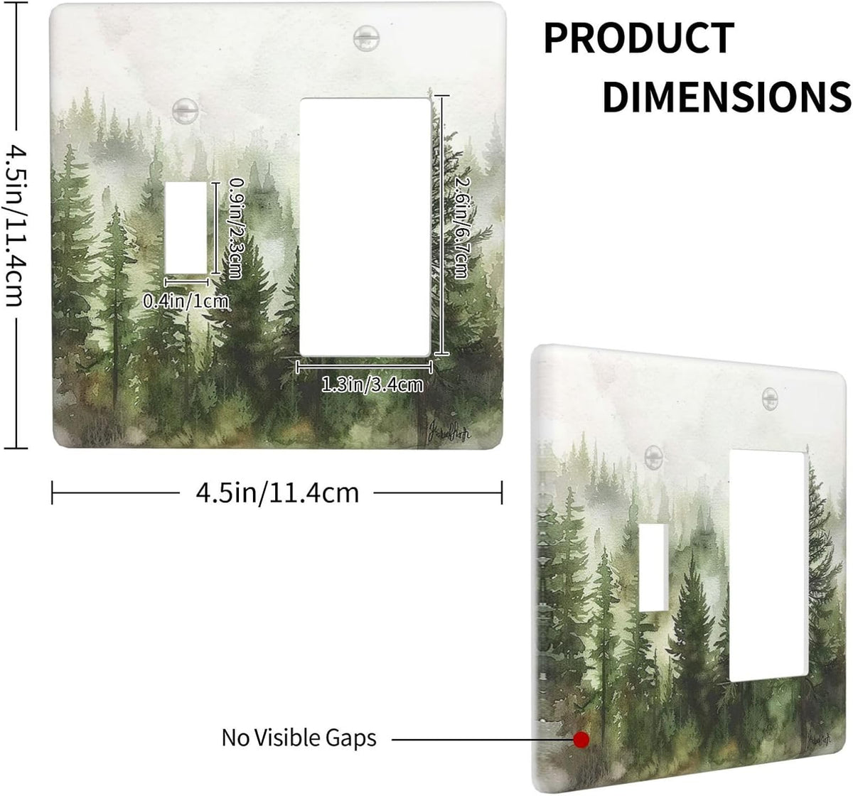 Outlet Covers Green Forest Watercolor Painting Foggy Pine 1 Toggle 1 Rocker Combination Decorative