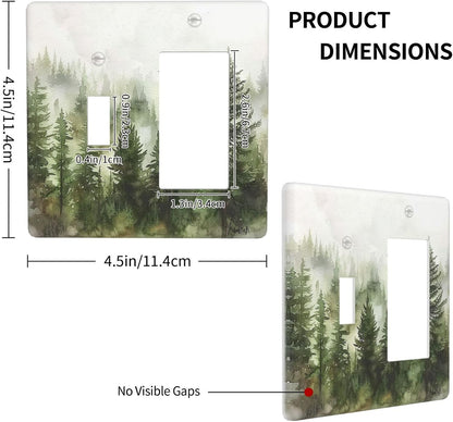 Outlet Covers Green Forest Watercolor Painting Foggy Pine 1 Toggle 1 Rocker Combination Decorative