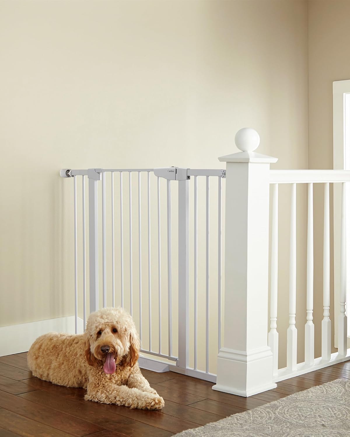 Cumbor 36" Extra Tall Baby Gate for Dogs and Kids with Wide 2-Way Door, 29.7"- 46" Width, and Auto
