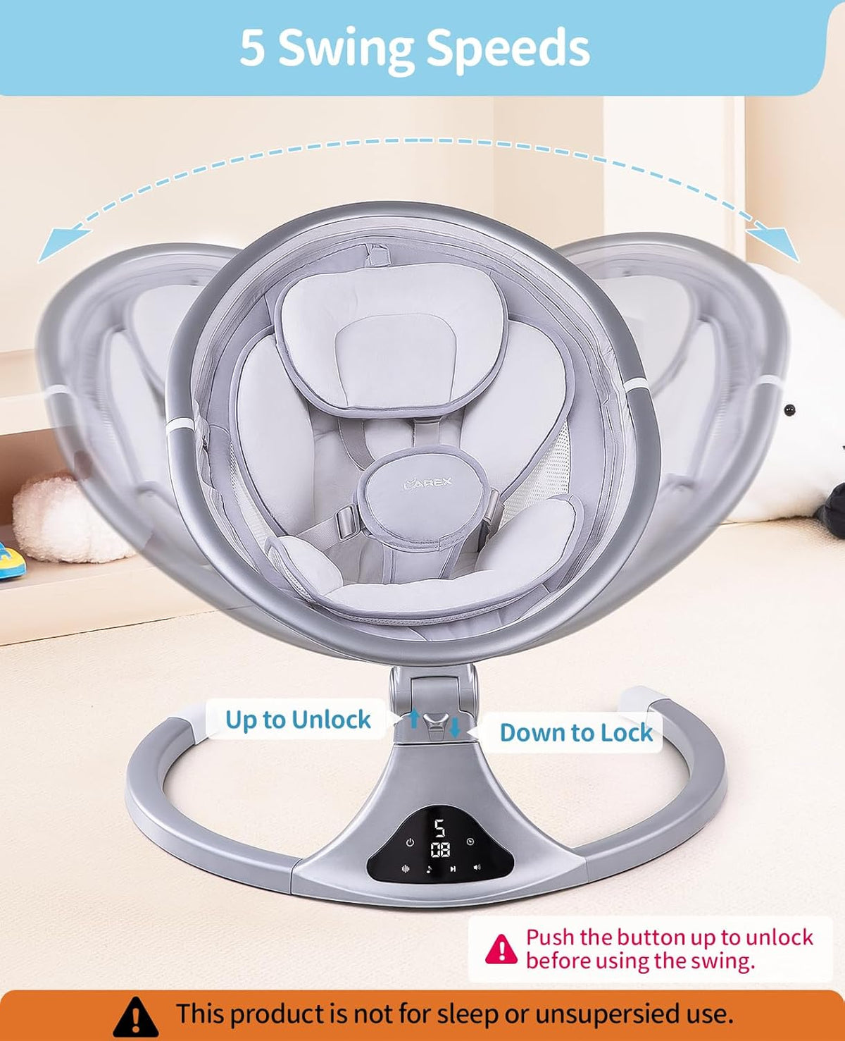 LAREX Baby Swing to Toddler Electric Infant Swing Portable for Newborn Boy Girl, 5 Sway Speeds with