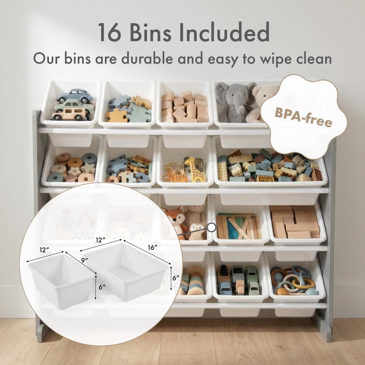 Humble Crew Kids Toy Organizer with 16 Bins, 4 Tier Storage for Playroom