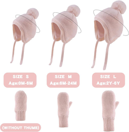 Basic Winter Baby Beanie Gloves Boys Girls Knitted Hat Pompom Kids Earflap Hats Warm Infant Toddler