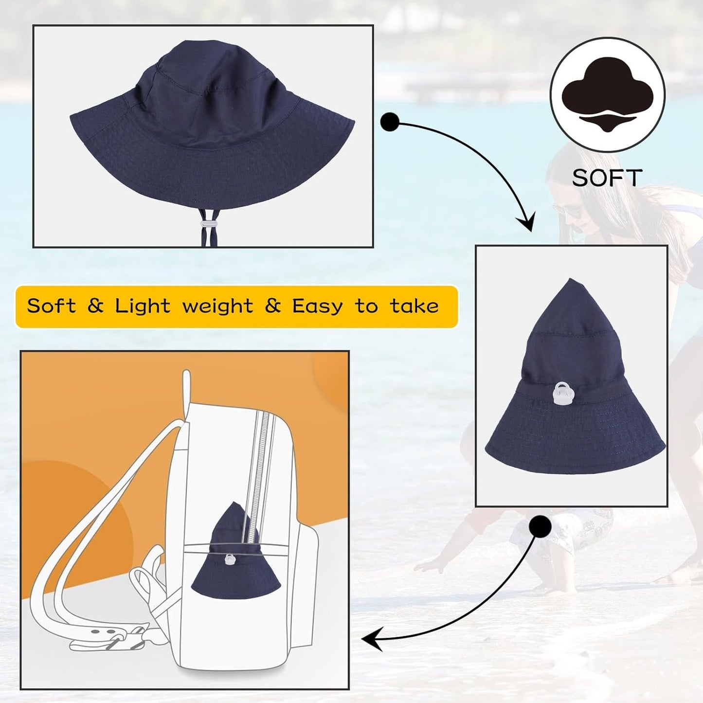 Peecabe Summer Baby Sun Hat for Boys Girls UPF 50+ Wide Brim Toddle Bucket Hat Adjustable Baby