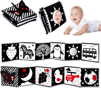 Thremhoo Black and White High Contrast Baby Toys 0-6 Months Soft Book for Brain Development, Tummy