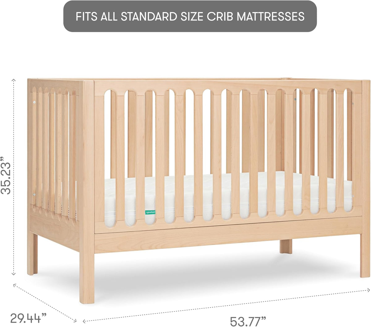 Newton Baby Galileo Standard Crib, Solid Beech Wood in Natural Color, 3-in-1 Convertible Crib with