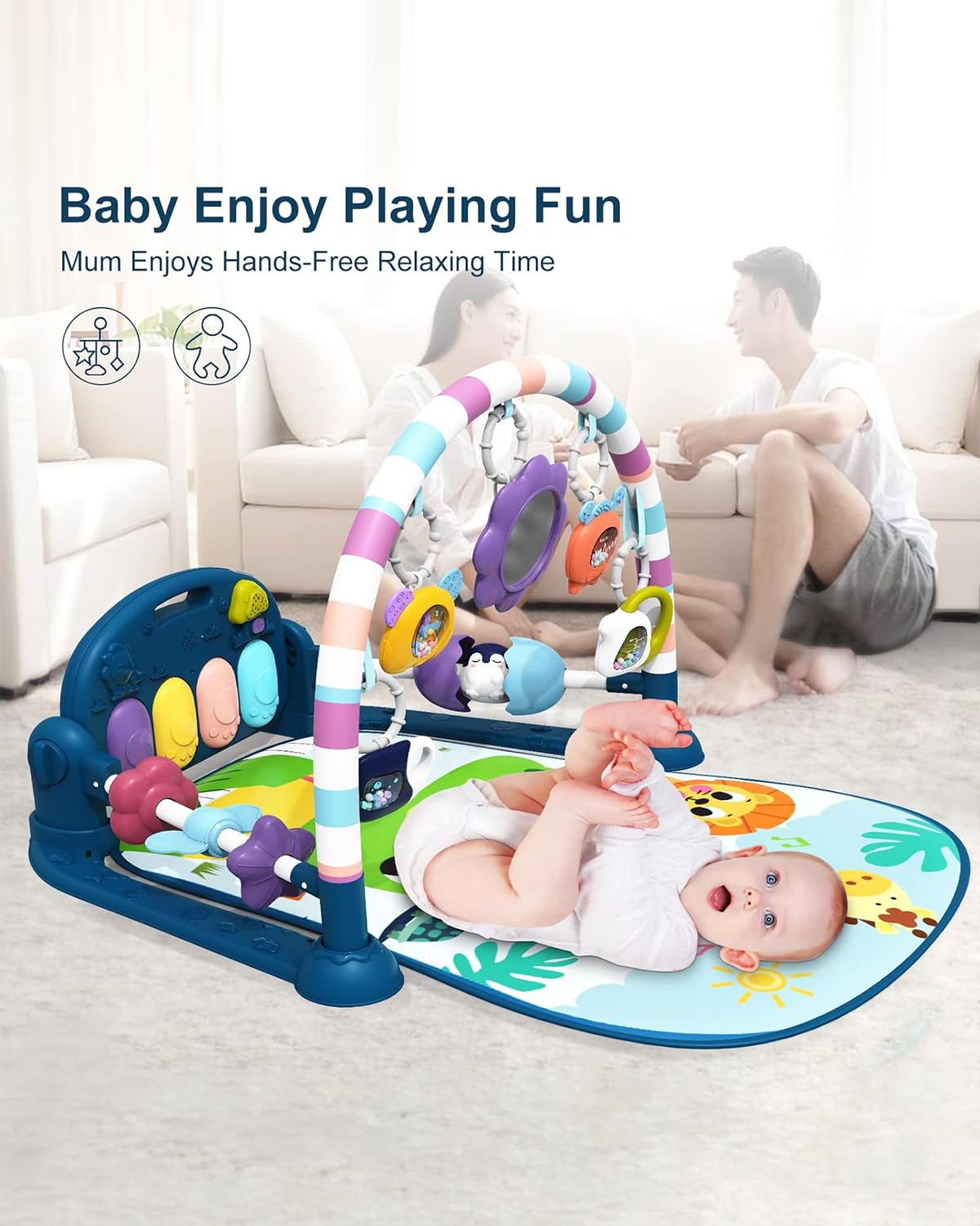 dearlomum Baby Play Mat Baby Gym,Funny Play Piano Tummy Time Baby Activity Mat with 5 Infant