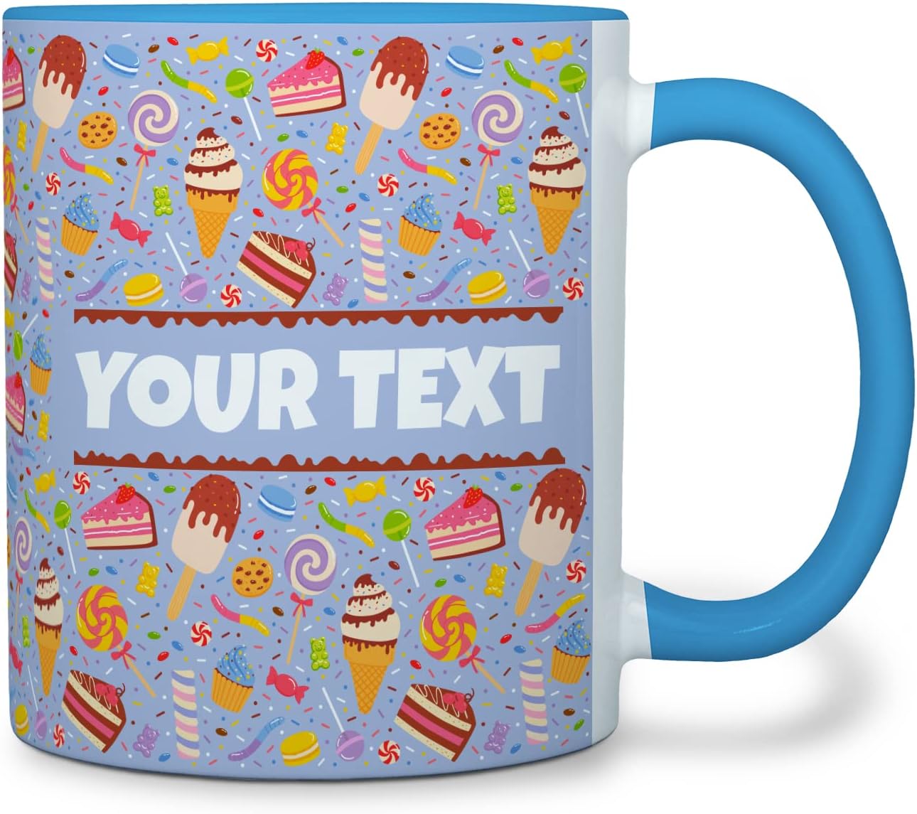Personalized Mug for Kids - Sweets - Custom Name/Text, Ceramic Hot Chocolate/Cocoa/Coffee Cup for
