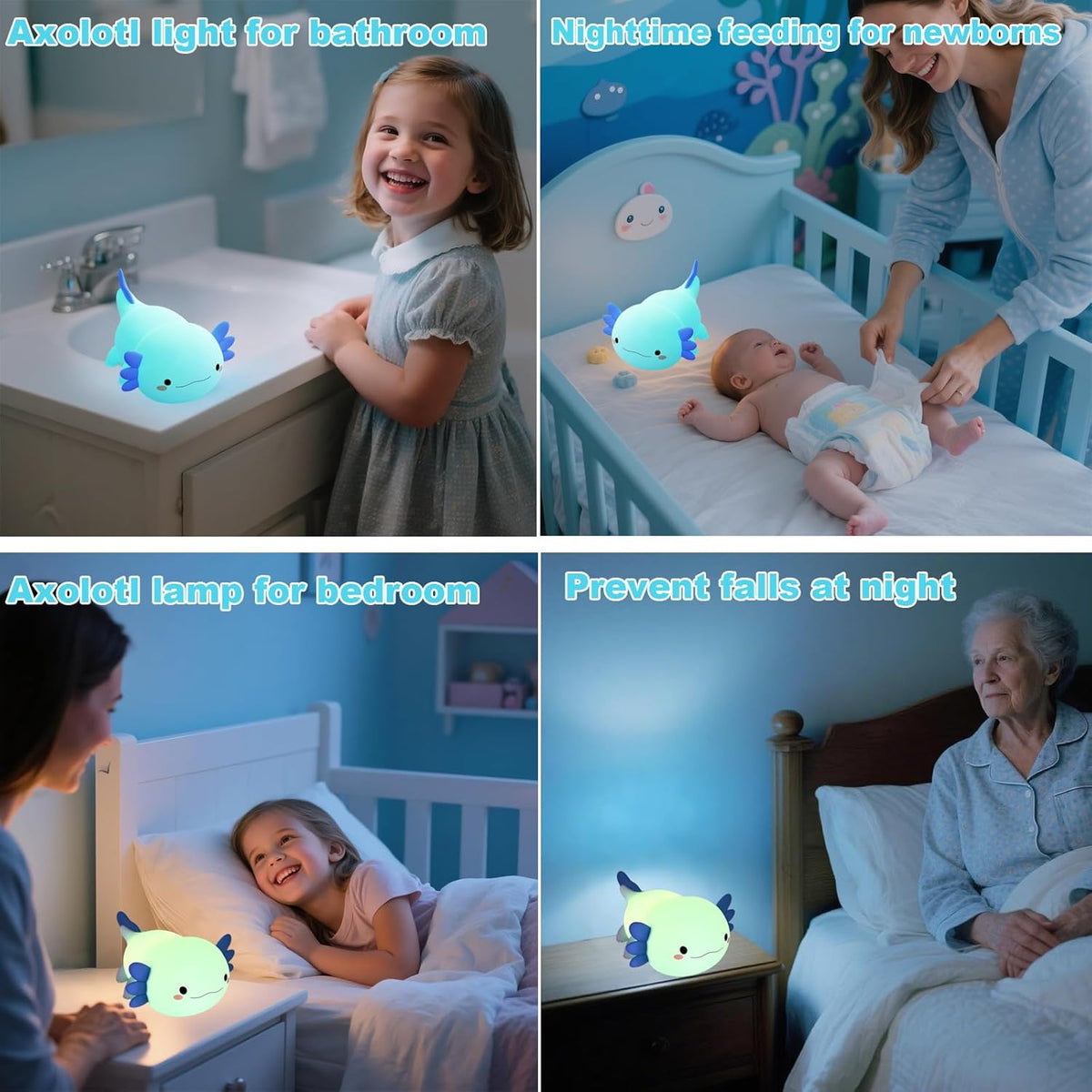 HAPPYBAG Axolotl Night Light,Cute Axolotl lamp Gifts for Kids,Dimmable Silicone Animal Nursery