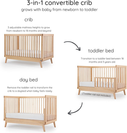 dadada Baby Soho 3-in-1 Convertible Wooden Crib to Toddler Bed - Made in Italy, GREENGUARD Gold