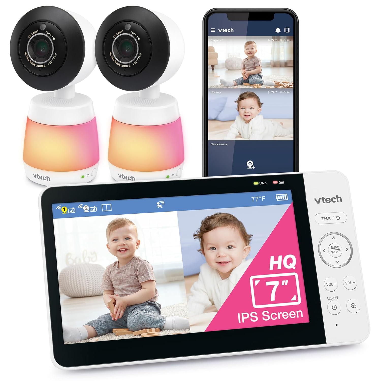 VTech 2-Cameras Smart WiFi Baby Monitor with 1080p FHD Video, Free App with Motion Video