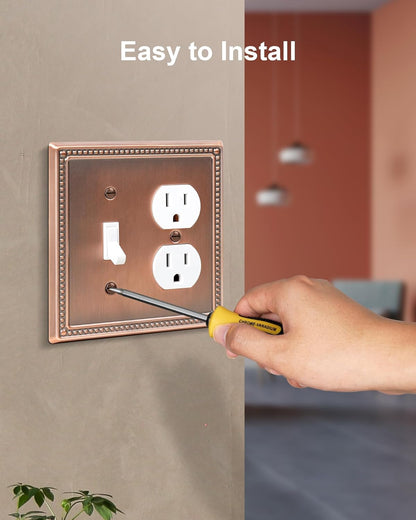 2-Pack Combo Toggle/Duplex Light Switch Cover Plate, Antique Copper Metal Wall Outlet Cover Plate
