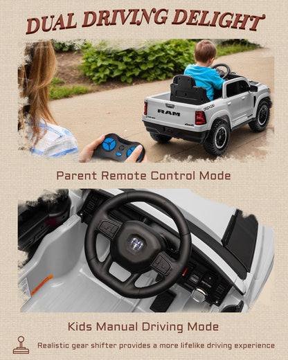 Licensed Ram 1500 RHO 12V Kids Ride on Truck, Toddler Ride on Toys with Remote Control, Children