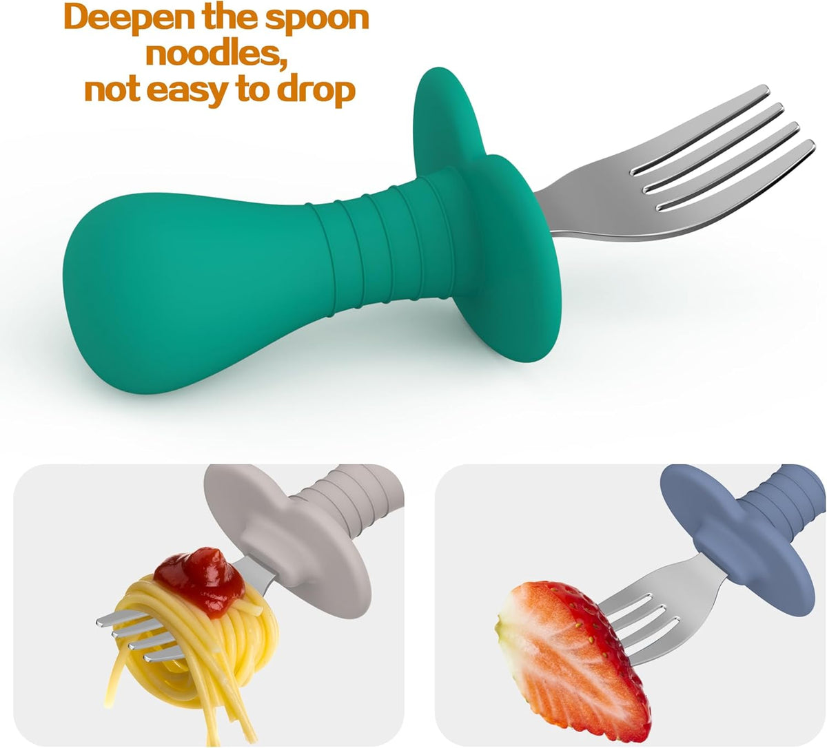 4Pcs Toddler Forks Baby Forks Set - Self-Feeding Utensils with Soft-Silicone Handles, 18/8