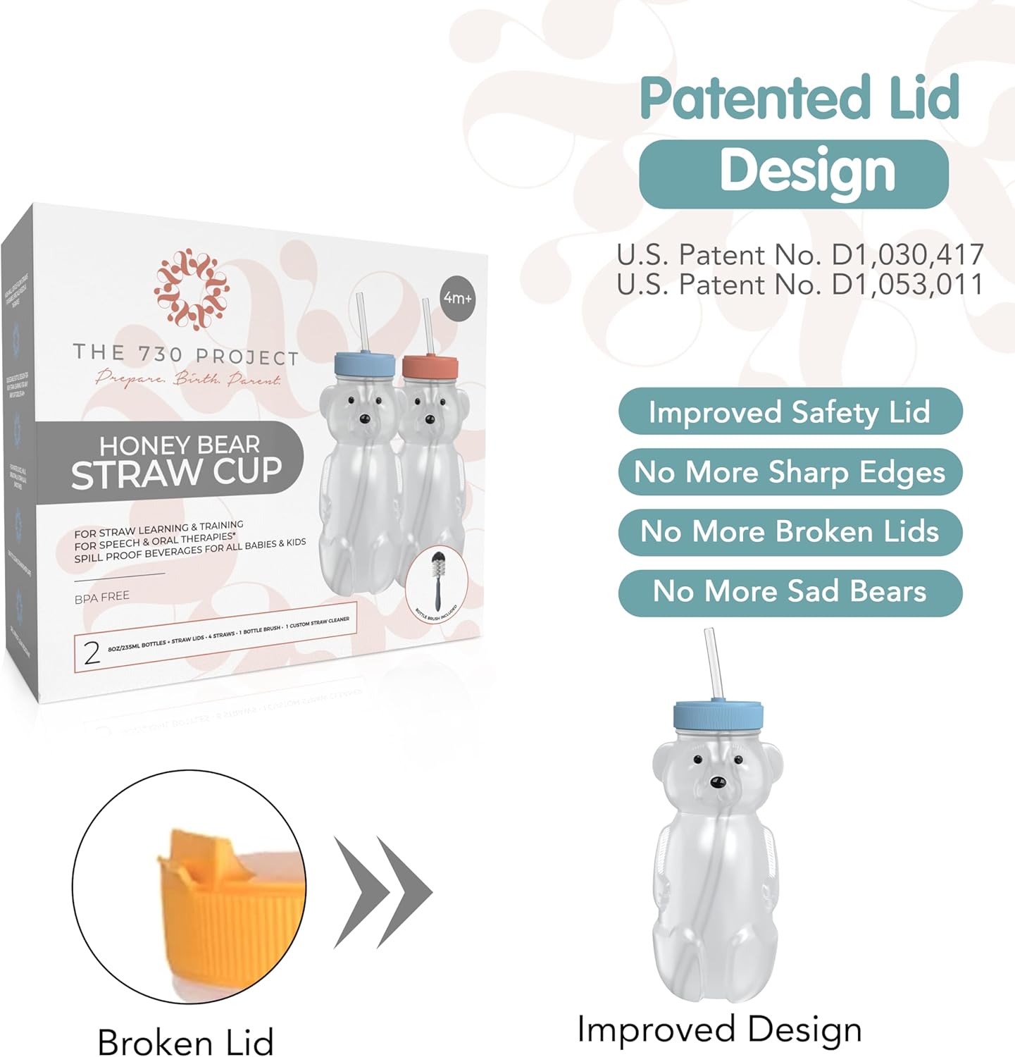 Honey Bear Straw Cup for Babies, 2-Pack Honey Bear Bottle with Travel Lid, Therapy Learning