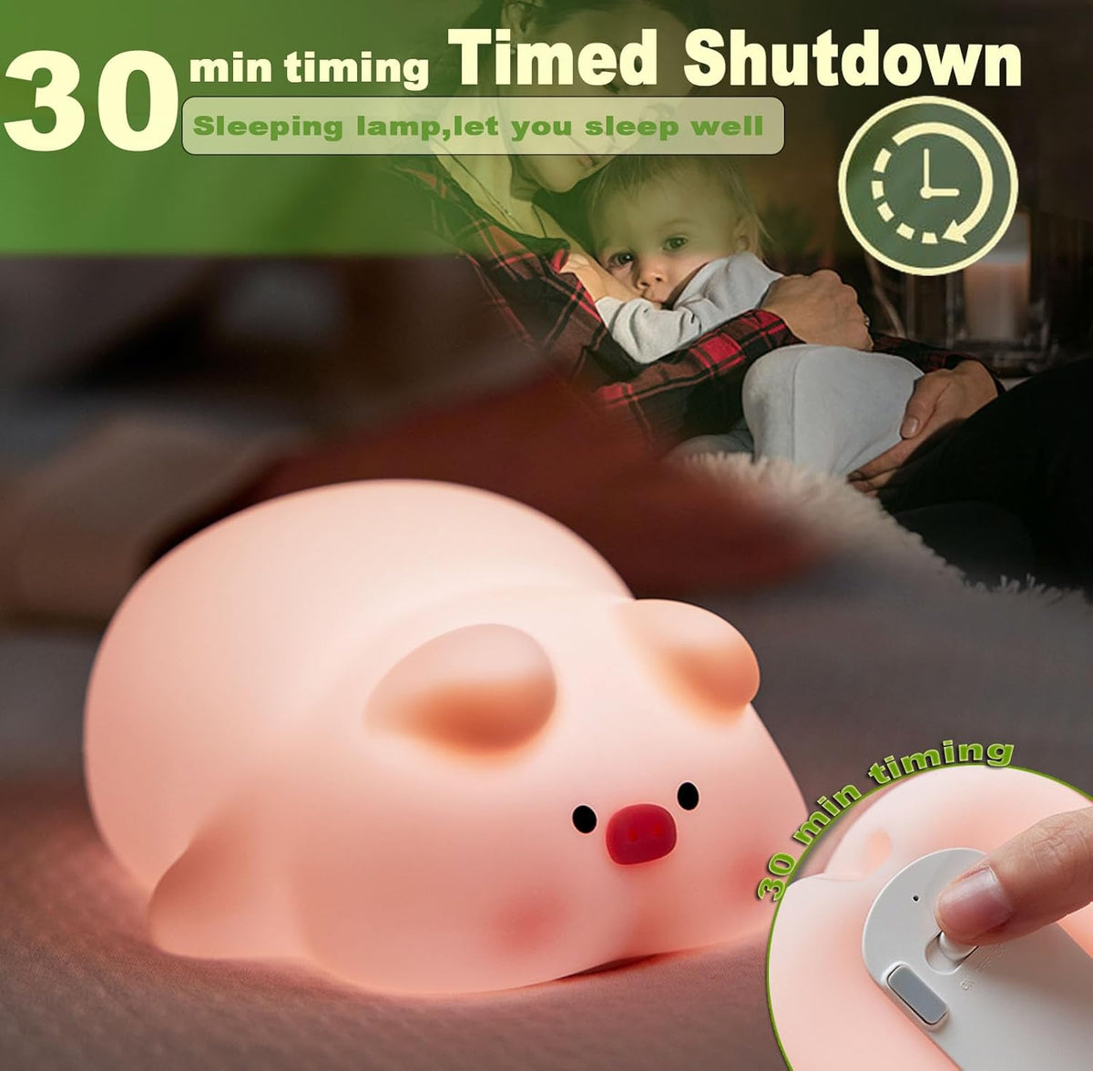 Cute Pig Lamp, Fun Lying Flat Pig Night Light, LED Squishy Animal Novelty Lamp, Light up Duck for
