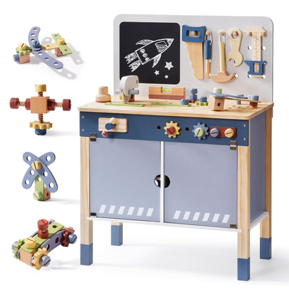 ROBOTIME Kids Tool Bench, Wooden Tool Workbench for Toddler, Tool Bench with Play Tools Set and