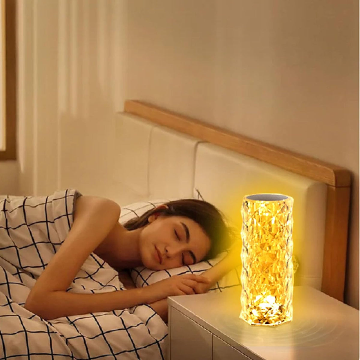 VoMii Crystal Lamp Touch, RGB 16 Colors Changing Night Light, Rechargeable Crystal Table Lamp
