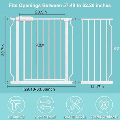 WAOWAO Baby Gate 57.48-62.17" Extra Wide Pressure Mounted Walk Through Swing Auto Close Safety