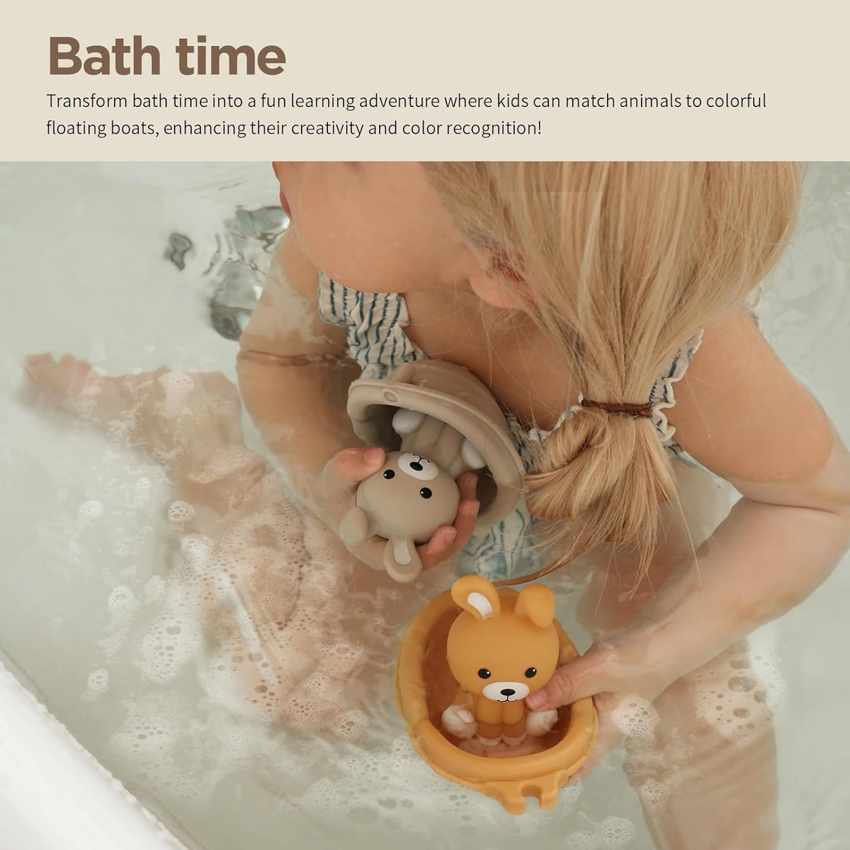 Nueplay Bathtub Toys for Toddlers 18M+，Baby Bath Toys with Animal Finger Puppets，Stackable Boat