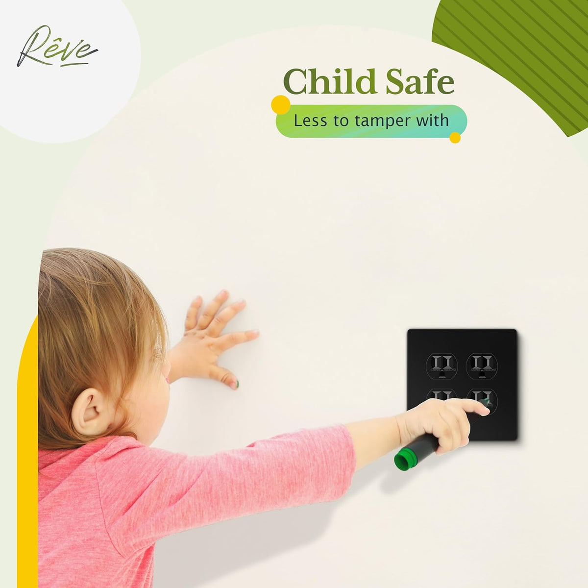 TG Screwless Duplex Wall Plate, Child Safe Double Receptacle Outlet Cover, Standard Size, 2-Gang