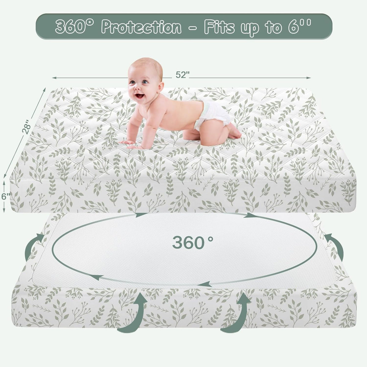 Yoofoss Waterproof Crib Mattress Protector 2 Pack, Quilted Crib Mattress Pad Cover Ultra Soft and