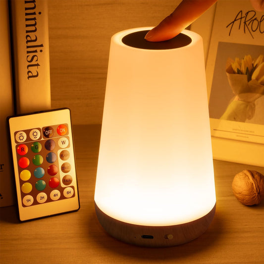 Night Light, Dimmable Touch Lamp for Bedroom, 13 RGB Colors & 5 Brightness, Portable Rechargeable