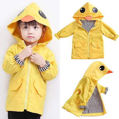 Toddler Baby Boy Girl Duck Rain Jacket Cute Cartoon Yellow Raincoat Hoodie Kids Coat Fall Winter