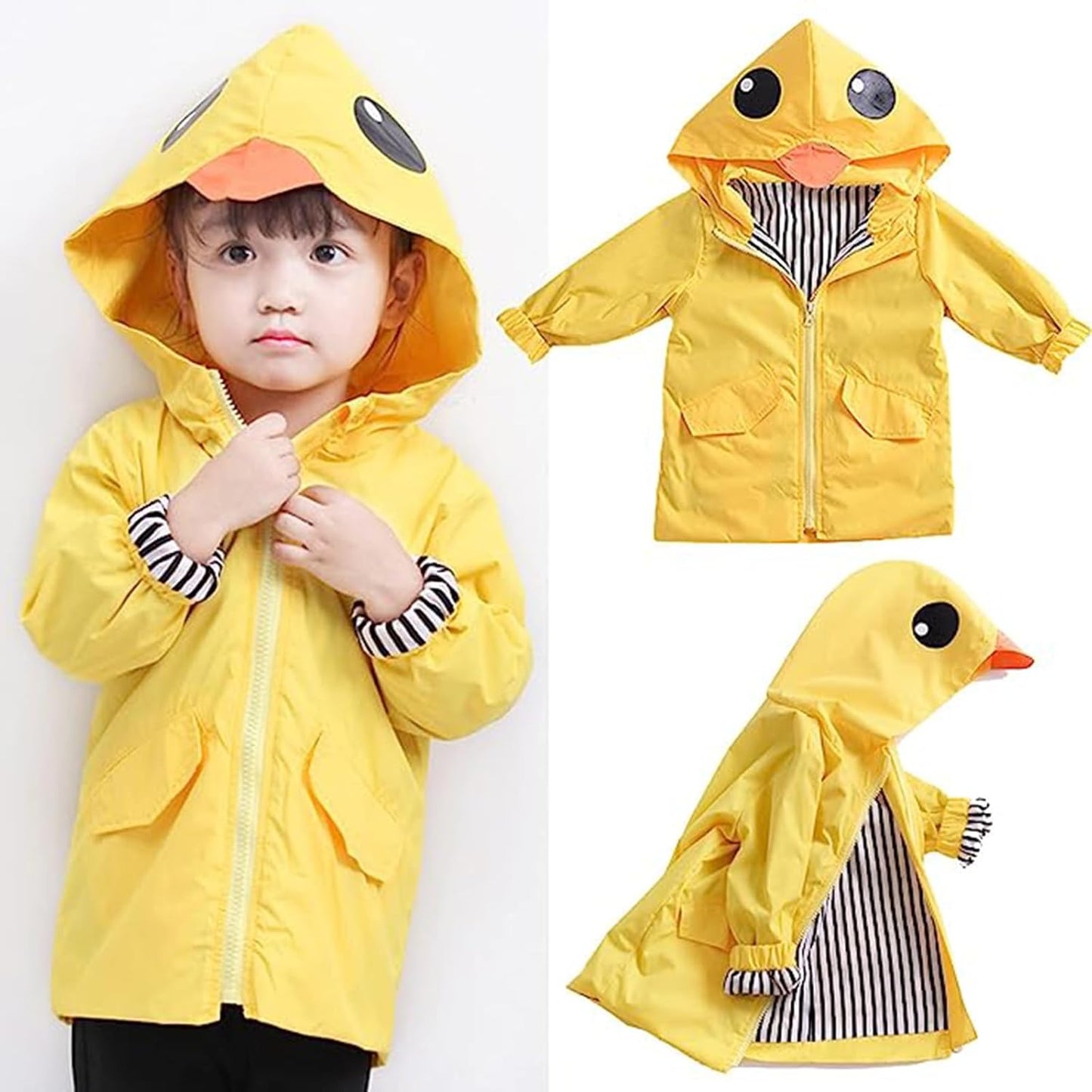 Toddler Baby Boy Girl Duck Rain Jacket Cute Cartoon Yellow Raincoat Hoodie Kids Coat Fall Winter