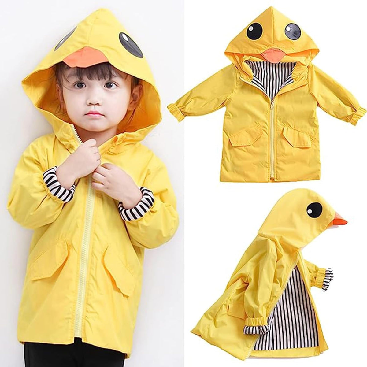 Toddler Baby Boy Girl Duck Rain Jacket Cute Cartoon Yellow Raincoat Hoodie Kids Coat Fall Winter