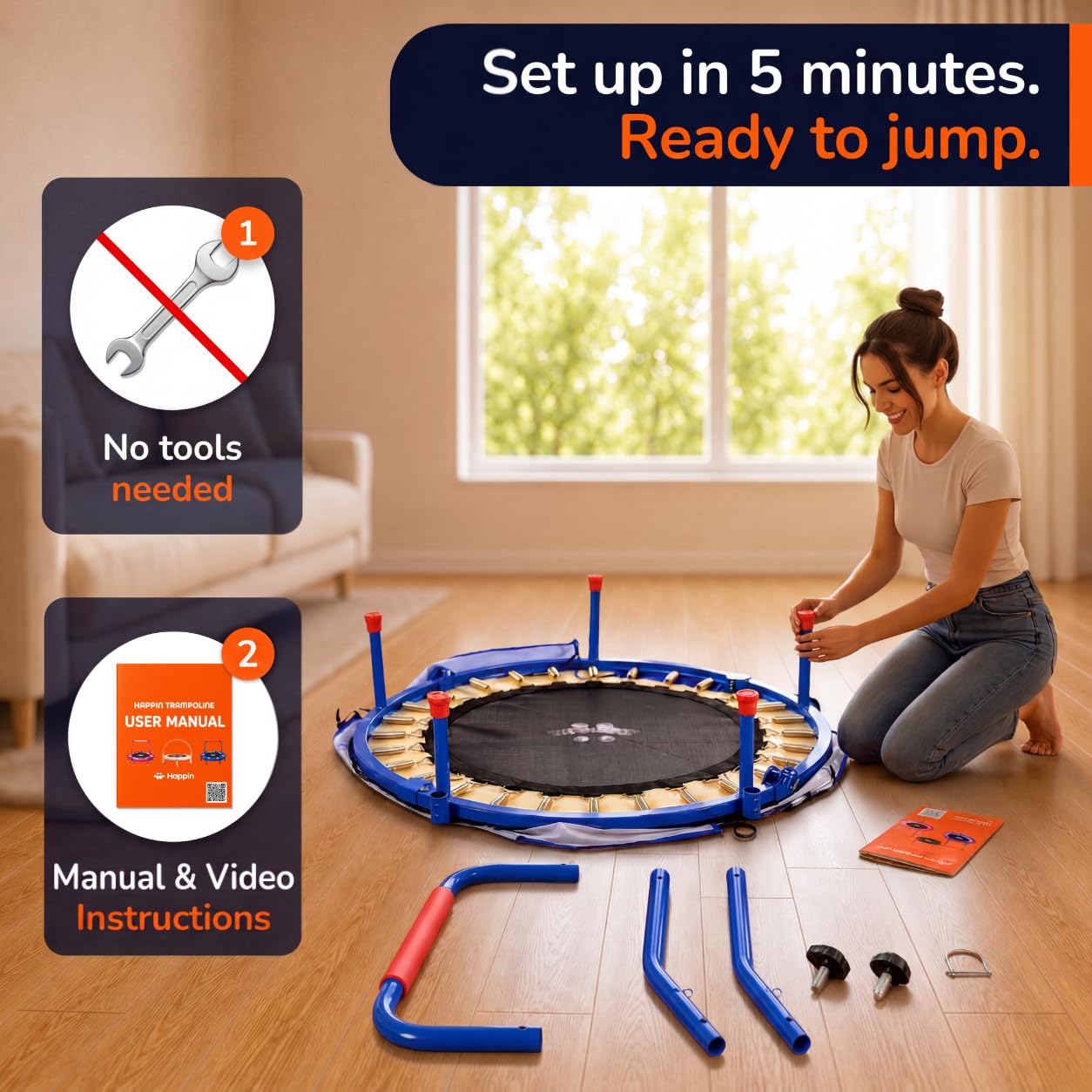 Happin® 36'' Toddler Trampoline Indoor, Foldable Mini Trampoline for Kids Ages 2-6, ASTM Certified