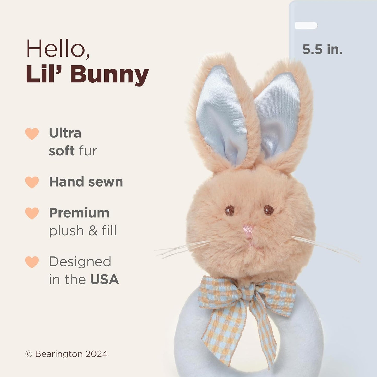 Bearington Collection Baby Lil' Bunny, 5.5 in Plush Bunny Rabbit Stuffed Animal, Soft Baby Rattles