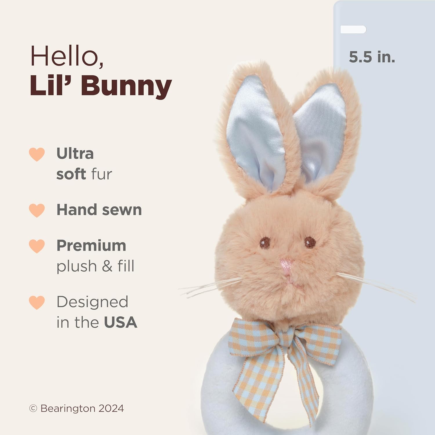 Bearington Collection Baby Lil' Bunny, 5.5 in Plush Bunny Rabbit Stuffed Animal, Soft Baby Rattles