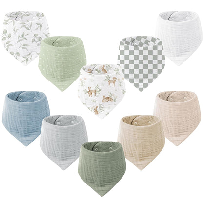 Konssy Muslin Baby Bibs 10 Pack Baby Bandana Drool Bibs 100% Cotton for Unisex Boys and Girls, Soft