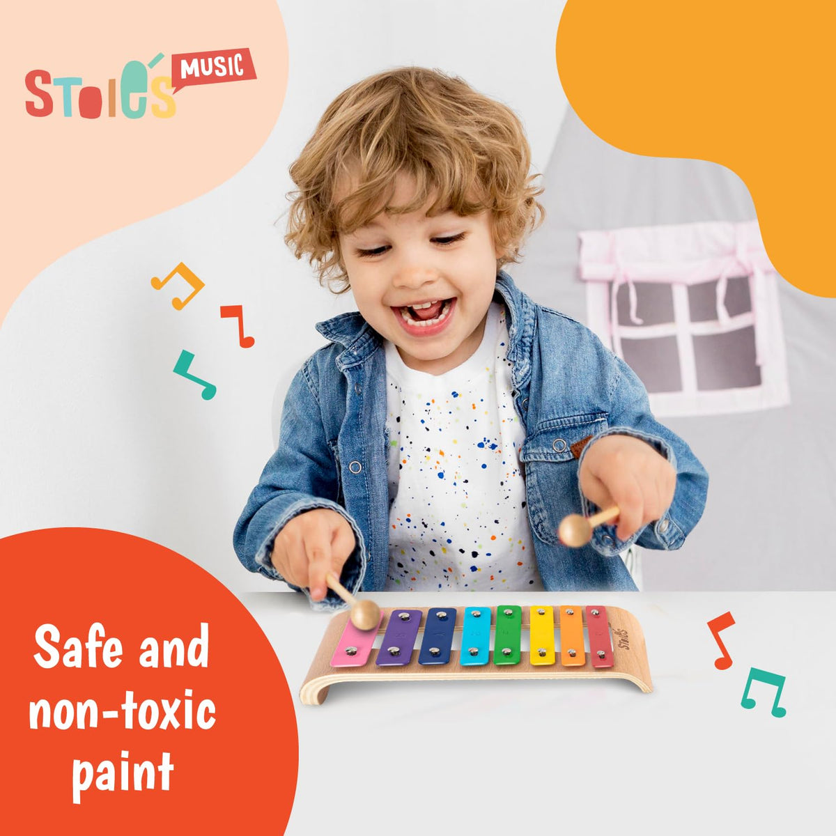 Stoie's Wooden Xylophone for Kids and Toddlers, Curved Design, 8 Notes of Rainbow Color, Tuned